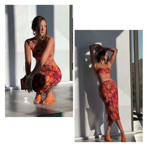 WeWoreWhat Dresses & Skirts - NWT Revolve WeWoreWhat Cut Out Midi Skirt Fire Tie Dye Size Small